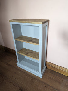 small painted bookcase with pine shelves