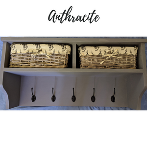Mug rack with lined wicker storage baskets - FurniturefromtheOaks