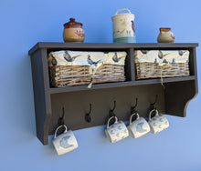 Load image into Gallery viewer, Mug rack with lined wicker storage baskets - FurniturefromtheOaks
